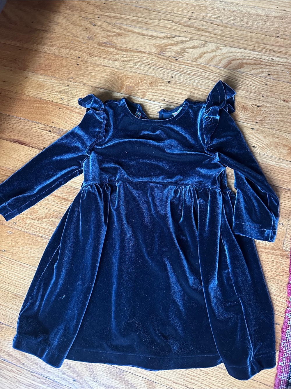 Crewcuts Navy Velvet Ruffle Long Sleeve Dress - size 2
